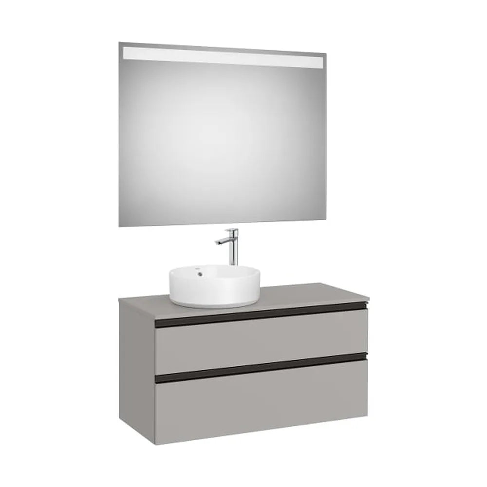 Mueble base dos cajones lavabo sobre encimera izquierda espejo LED 100x46x54 cm Roca - Vista 1