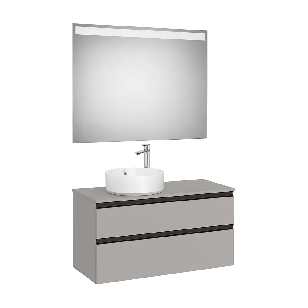 Mueble base dos cajones lavabo sobre encimera izquierda espejo LED 100x46x54 cm Roca - Vista 2
