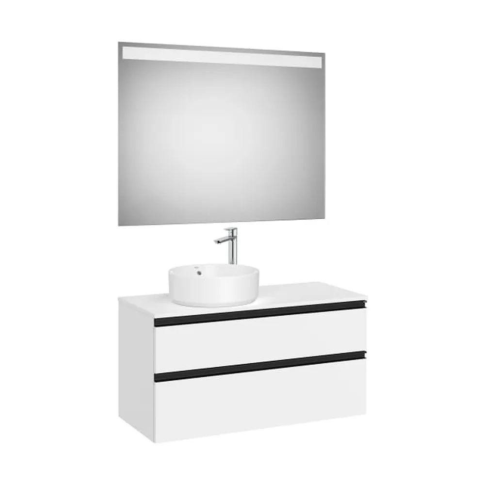 Pack mueble base dos cajones lavabo sobre encimera izquierda espejo LED 100x46x53 cm Roca - Vista 1