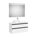 Pack mueble base dos cajones lavabo sobre encimera izquierda espejo LED 100x46x53 cm Roca