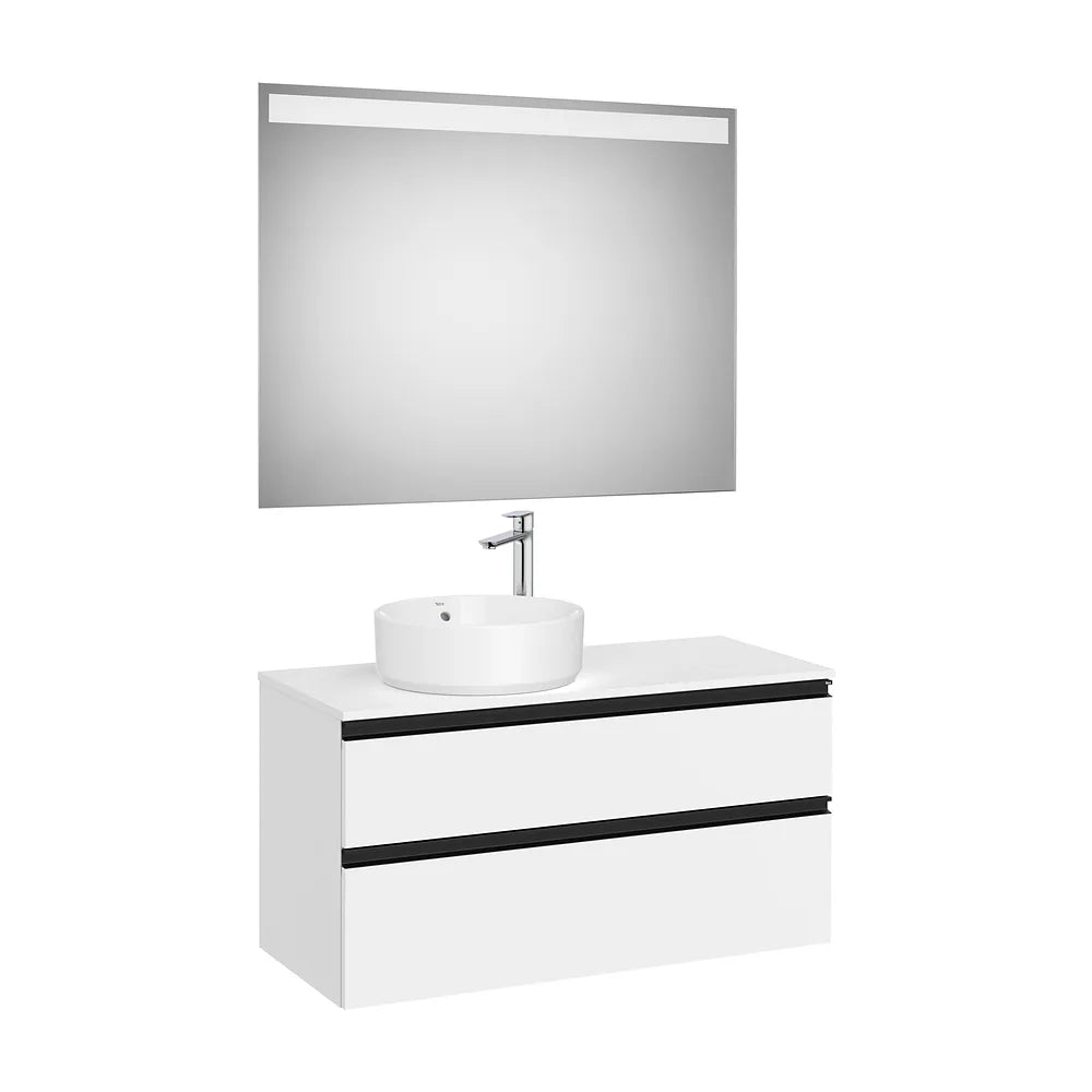Pack mueble base dos cajones lavabo sobre encimera izquierda espejo LED 100x46x53 cm Roca - Vista 2