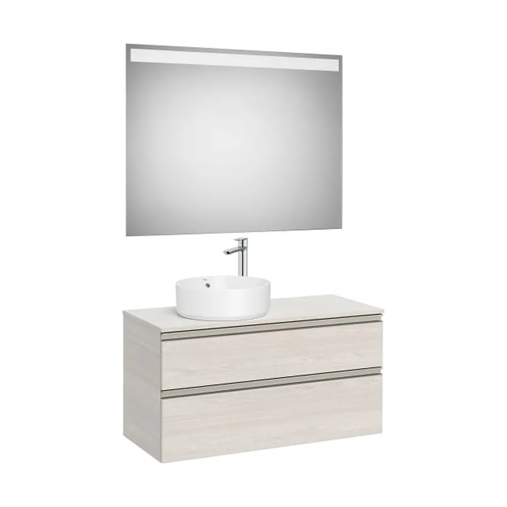 Pack mueble base dos cajones lavabo sobre encimera izquierda espejo LED 100x46x53 cm Roca - Vista 1