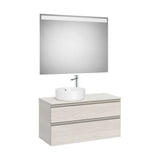 Pack meuble sous lavabo deux tiroirs pour vasque à poser côté gauche miroir LED 100 x 46 x 53 cm Roca