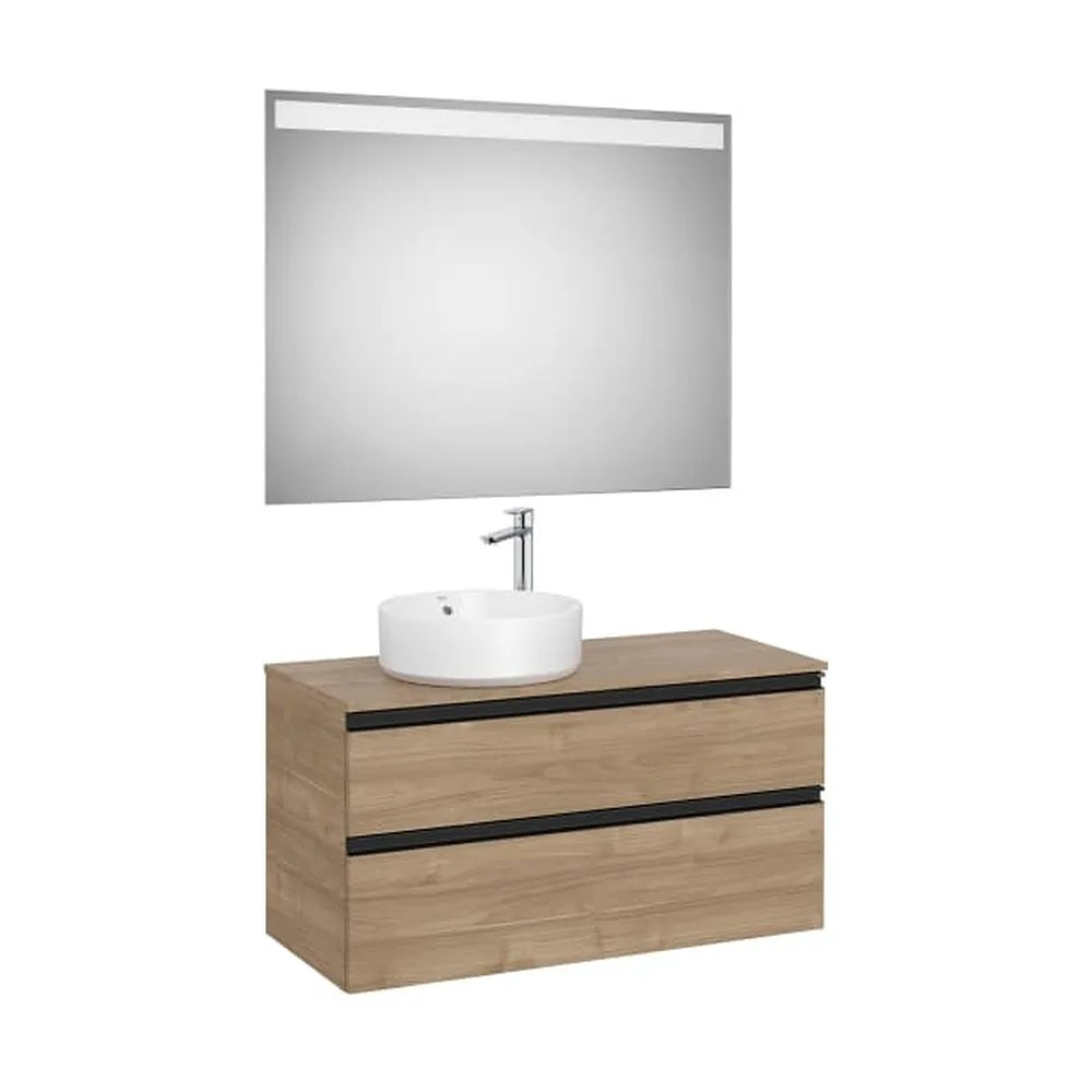 Pack mueble base dos cajones lavabo sobre encimera izquierda espejo LED 100x46x54 cm Roca - Vista 1