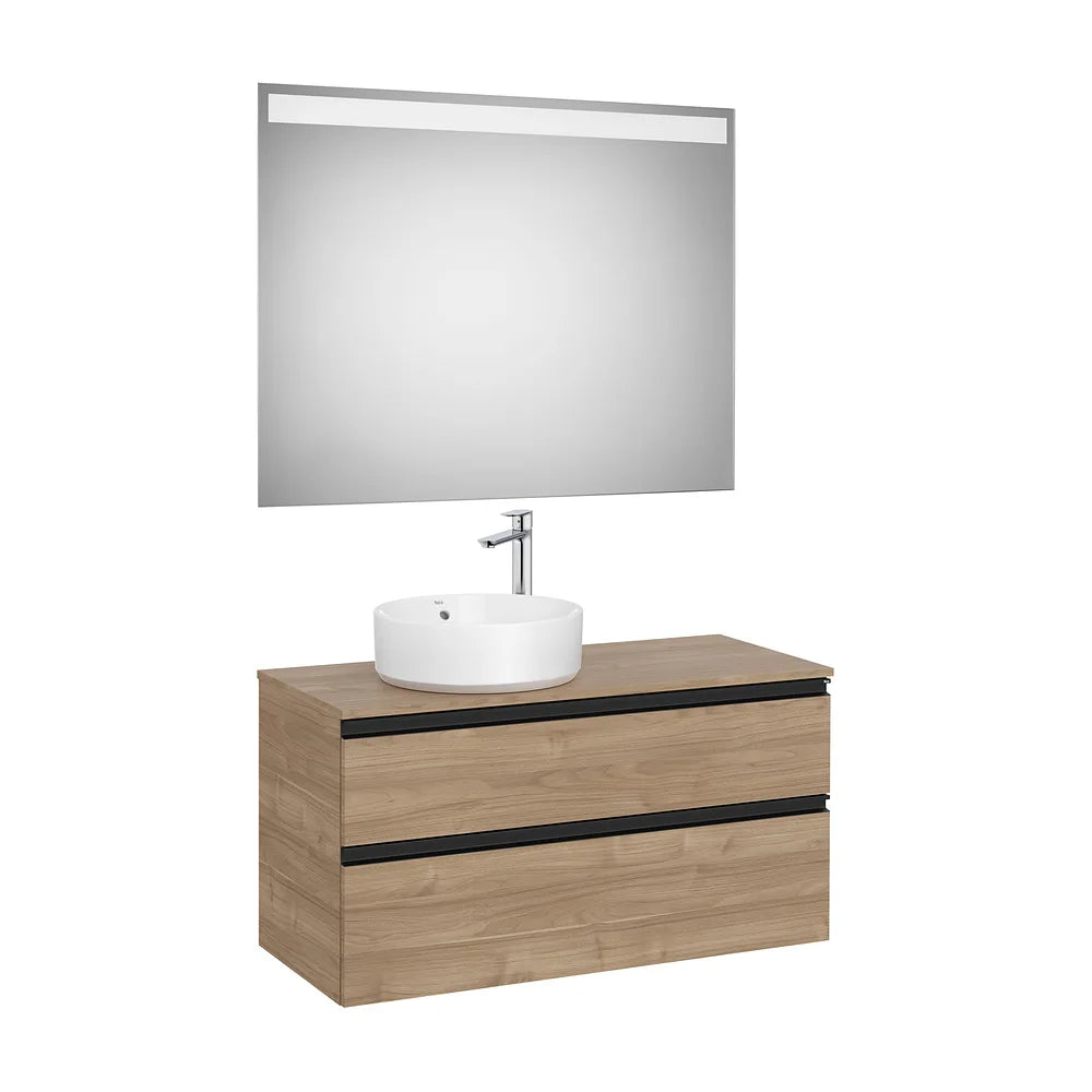 Pack mueble base dos cajones lavabo sobre encimera izquierda espejo LED 100x46x54 cm Roca - Vista 2