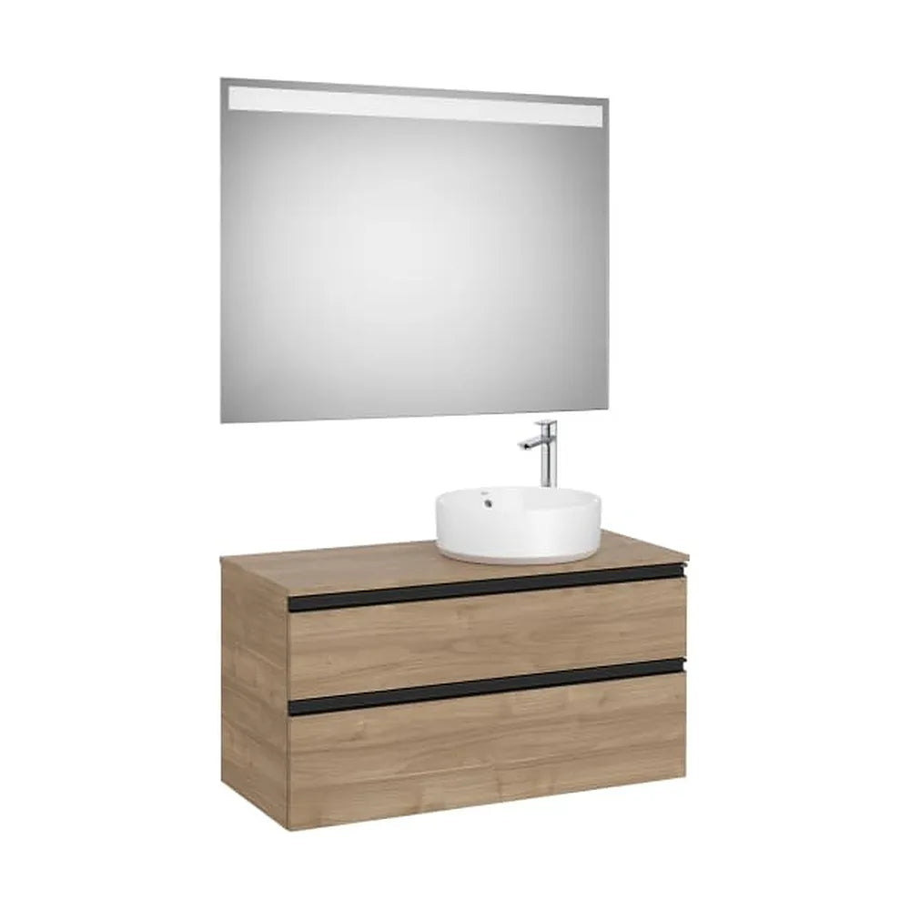 Pack mueble base dos cajones lavabo sobre encimera derecha espejo LED 100x80 cm Roca - Vista 1