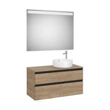 Pack mueble base dos cajones lavabo sobre encimera derecha espejo LED 100x80 cm Roca