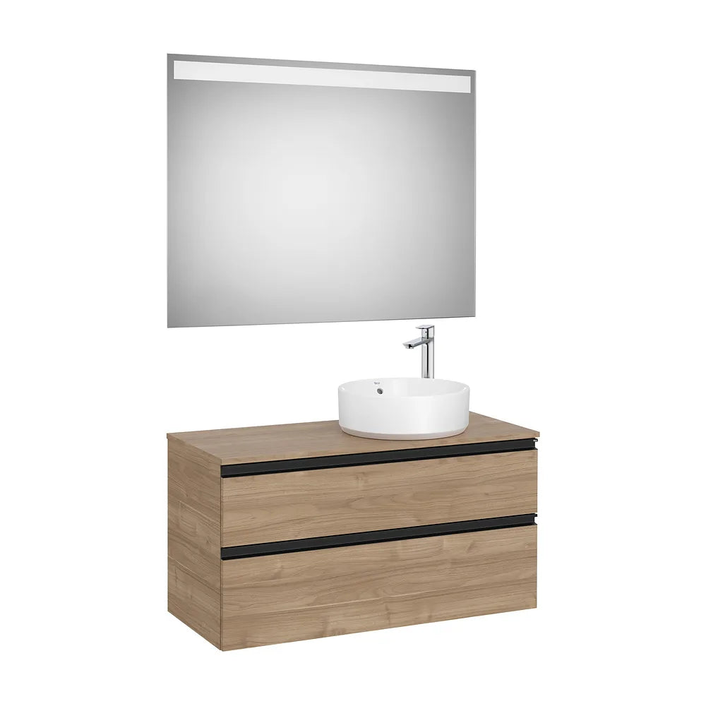 Pack mueble base dos cajones lavabo sobre encimera derecha espejo LED 100x80 cm Roca - Vista 2