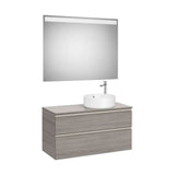 Pack mueble base dos cajones lavabo sobre encimera derecha espejo LED 100x46x53 cm Roca