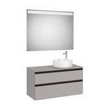 Pack mueble base dos cajones lavabo sobre encimera derecha espejo LED 100x46x53 cm Roca