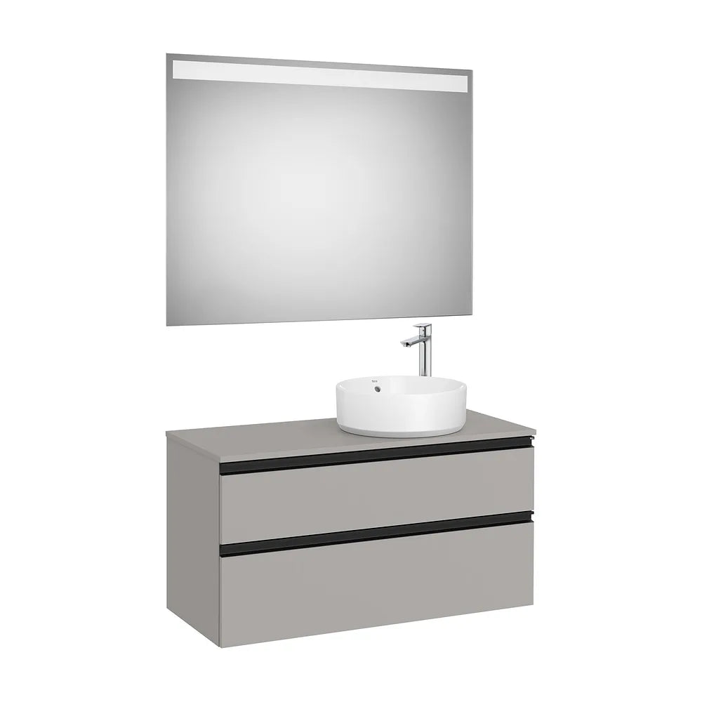 Pack mueble base dos cajones lavabo sobre encimera derecha espejo LED 100x46x53 cm Roca - Vista 2