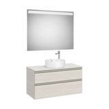 Pack mueble base dos cajones lavabo sobre encimera centro espejo LED 100x46x54 cm Roca