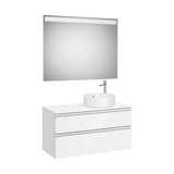 Pack mueble base dos cajones lavabo sobre encimera derecha espejo LED 100x46x54 cm Roca