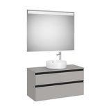 Pack mueble base dos cajones lavabo sobre encimera central espejo LED 100x46x53 cm Roca