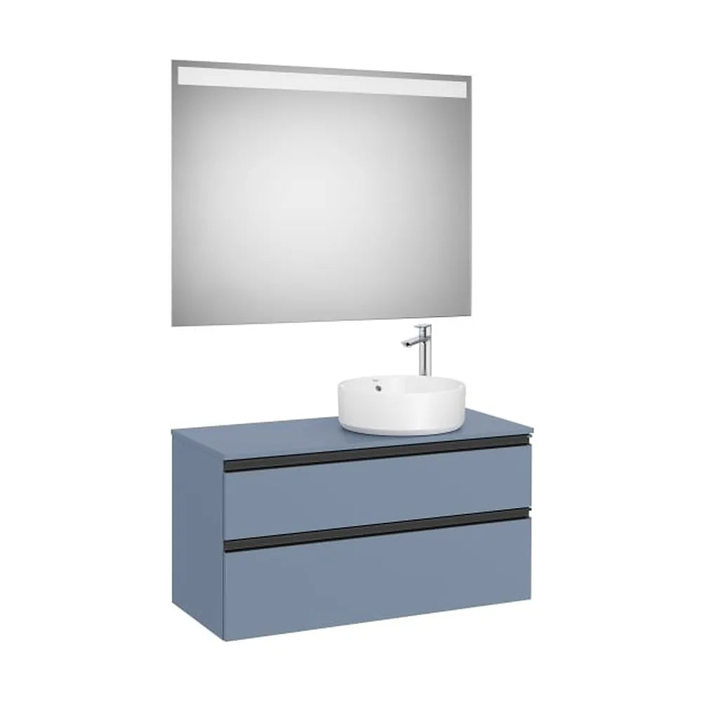 Pack mueble base dos cajones lavabo sobre encimera derecha espejo LED 100x46x54 cm Roca - Vista 1