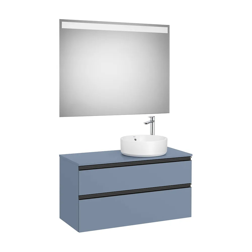 Pack mueble base dos cajones lavabo sobre encimera derecha espejo LED 100x46x54 cm Roca - Vista 2
