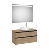 Pack mueble base dos cajones lavabo sobre encimera centro espejo LED 100x46x53 cm Roca