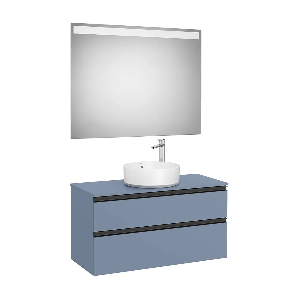 Mueble base dos cajones lavabo sobre encimera con espejo LED 100x46x53 cm Roca - Vista 2