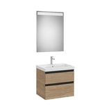 Móvel Base Com Duas Gavetas E Lavatório Centrado Com Espelho Led X 57 Cm Nogueira 60x46 cm Colección The Gap Roca