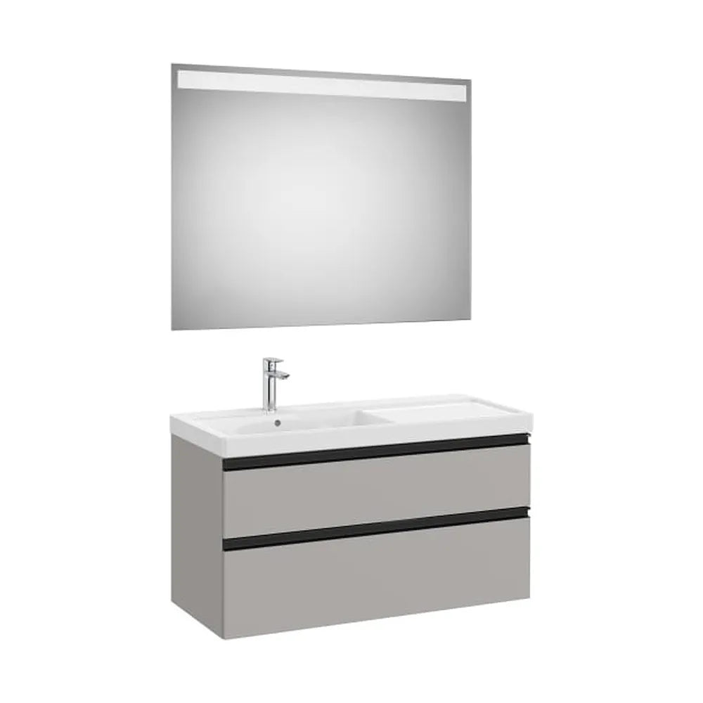 Pack mueble base dos cajones lavabo plus izquierda espejo LED 100x80 cm Gris Roca - Vista 1