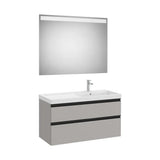 Pack mueble base dos cajones lavabo plus derecha espejo LED 100x80 cm Gris Roca