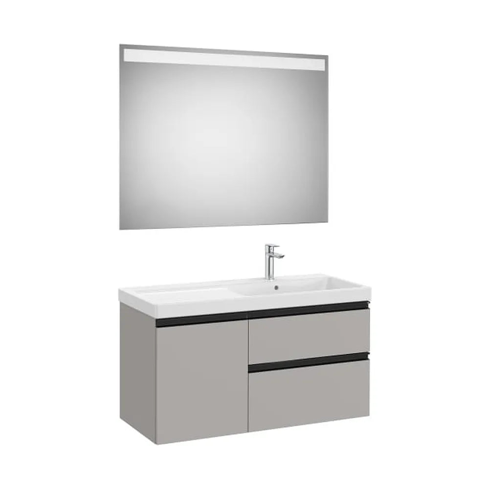Mueble base asimétrico 100x46x57 cm con lavabo plus a la derecha y espejo LED Roca - Vista 1