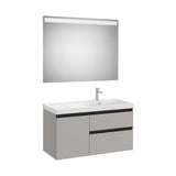 Mueble base asimétrico 100x46x57 cm con lavabo plus a la derecha y espejo LED Roca