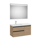 Pack mueble base asimétrico 100x46x57 cm con lavabo plus a la izquierda y espejo LED Roca