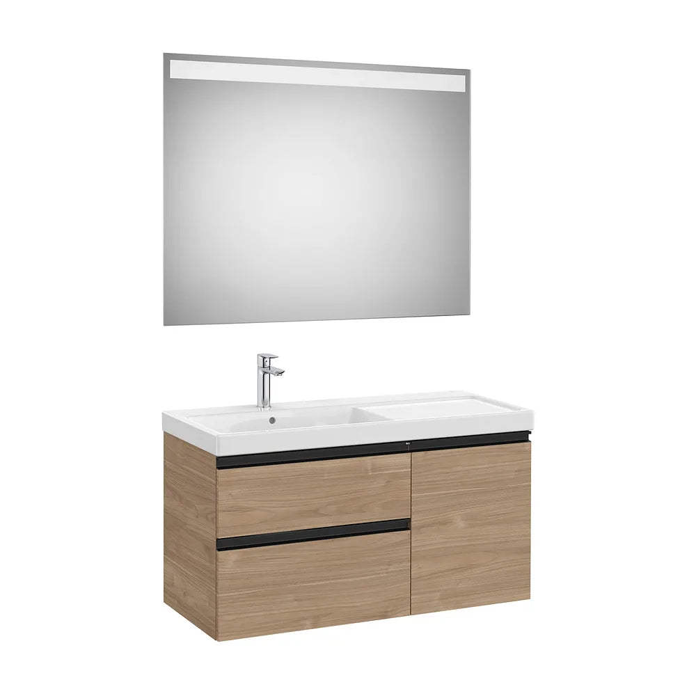 Pack mueble base asimétrico 100x46x57 cm con lavabo plus a la izquierda y espejo LED Roca - Vista 2