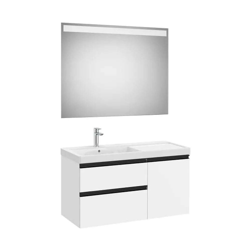 Mueble Base Asimétrico con 2 Cajones y Una Puerta Lavabo Plus a la Izquierda y Espejo Led Colección The Gap Roca - Vista 1
