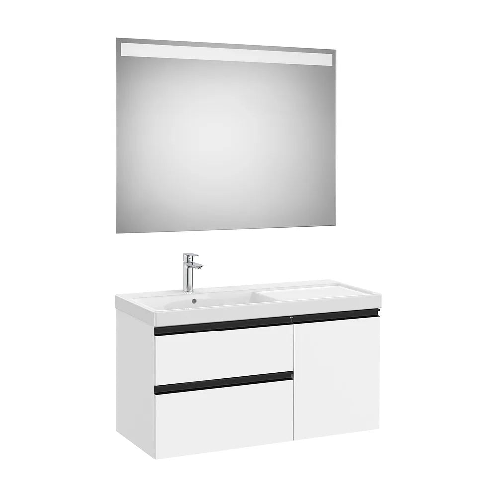 Mueble Base Asimétrico con 2 Cajones y Una Puerta Lavabo Plus a la Izquierda y Espejo Led Colección The Gap Roca - Vista 2