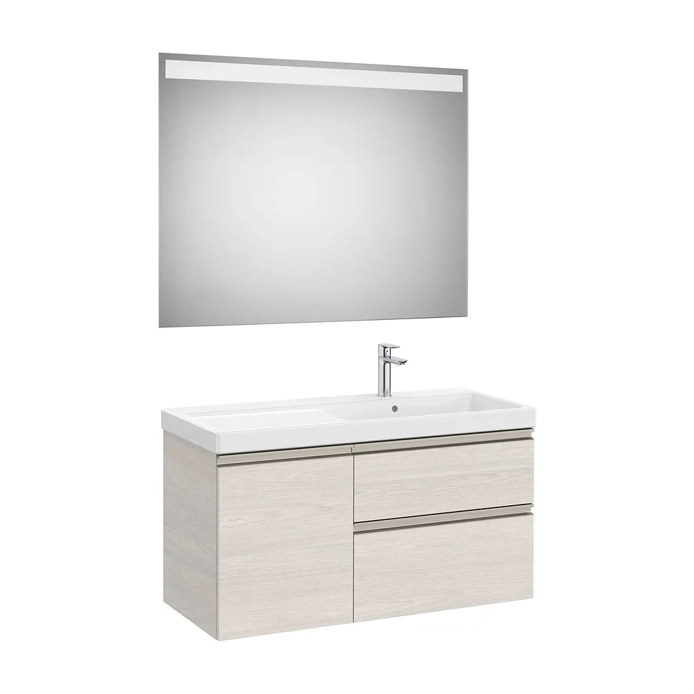 Mueble Base Asimétrico con Lavabo Plus a la Derecha y Espejo Led 100x46x57cm Colección The Gap Roca - Vista 2