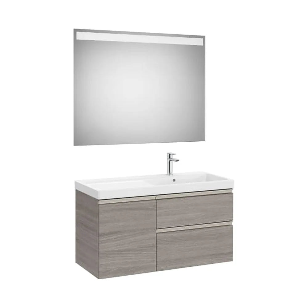 Mueble base asimétrico 100x46x57 cm con lavabo plus a la derecha y espejo LED Roca - Vista 1