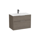 Meuble suspendu à deux tiroirs avec lavabo Stonex blanc 79 x 45 x 58 cm finition chêne foncé Roca