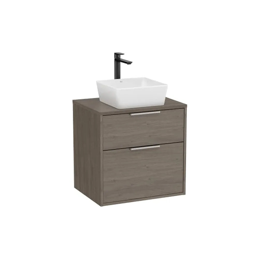 Mueble base dos cajones para lavabo sobre encimera 59x45x58 cm roble oscuro Roca - Vista 1