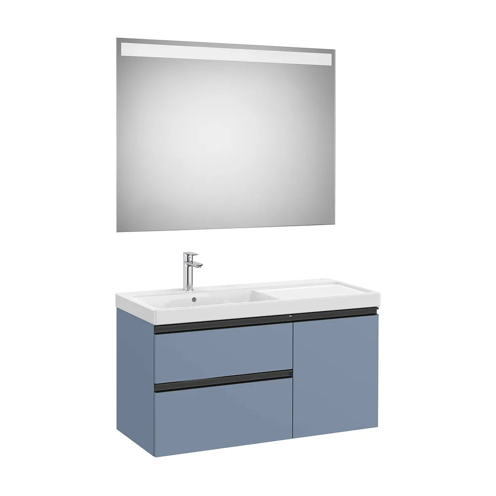 Pack mueble base asimétrico dos cajones una puerta lavabo plus izquierda espejo LED Roca - Vista 2