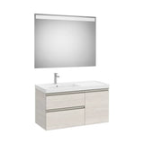 Mueble base asimétrico con dos cajones una puerta lavabo plus izquierda y espejo LED 100x46x57 cm Roca