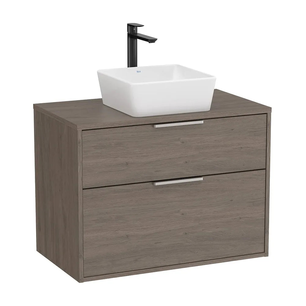 Mueble base dos cajones para lavabo sobre encimera 79x45x58 cm Roble oscuro Roca - Vista 2