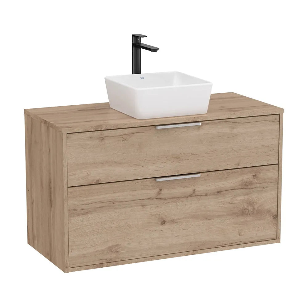 Mueble base dos cajones para lavabo sobre encimera color nogal 99x45x58 cm Roca - Vista 2