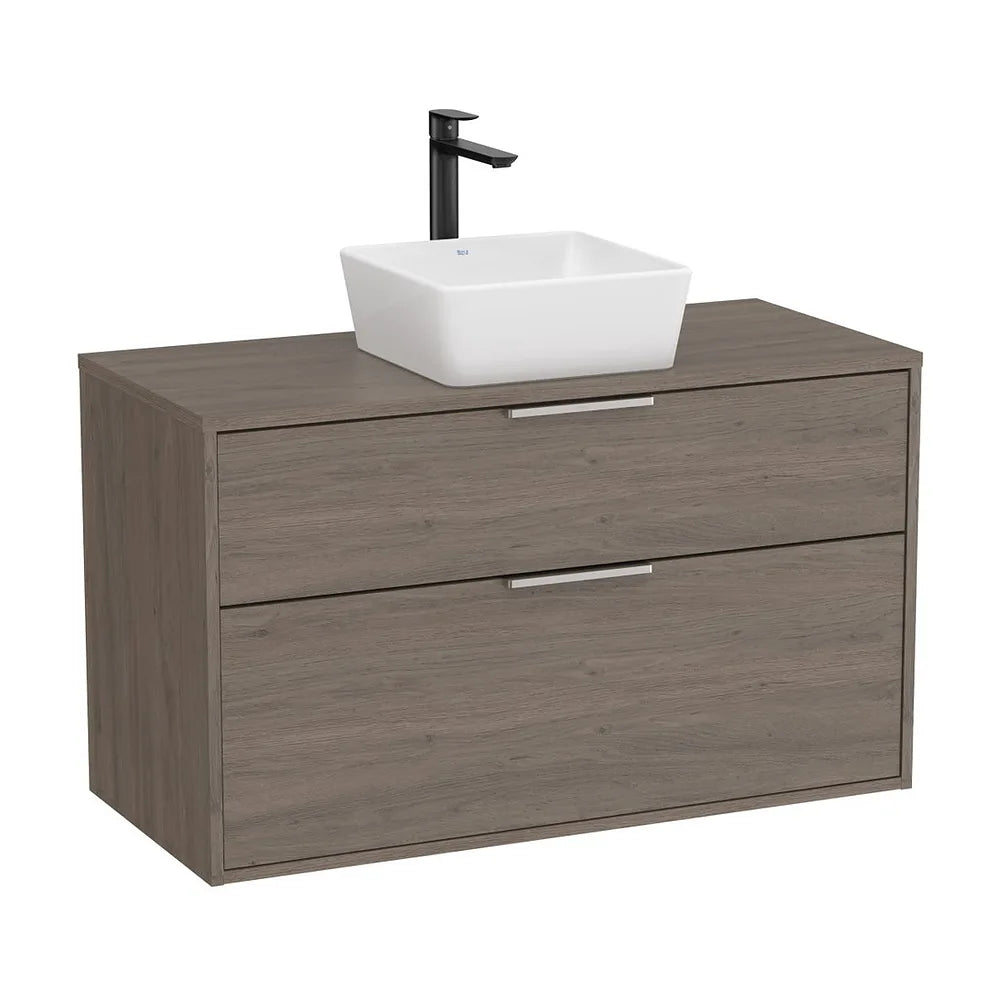 Mueble base dos cajones lavabo sobre encimera roble oscuro 99x45x58 cm Roca - Vista 2