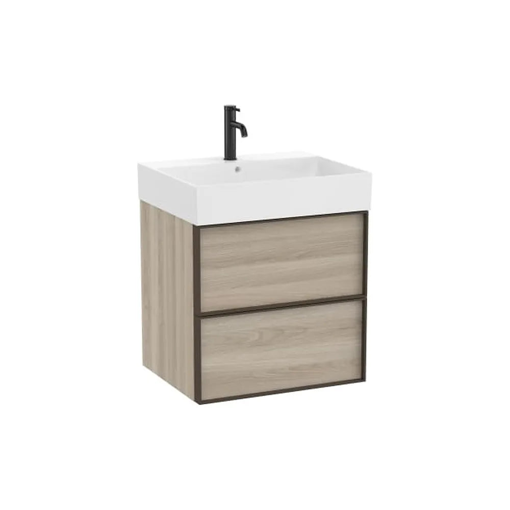 Mueble base suspendido dos cajones lavabo cuadrado Fineceramic 60x49x68 cm Roca - Vista 1