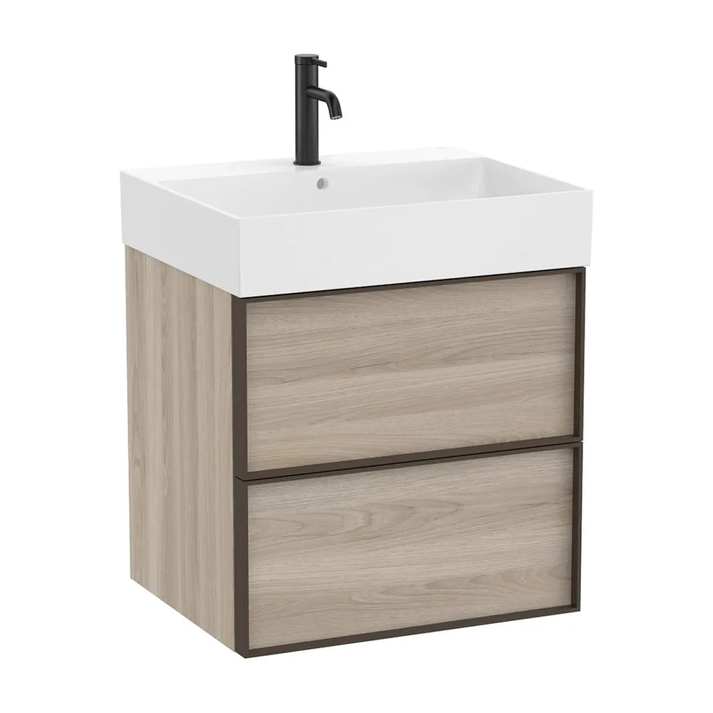 Mueble base suspendido dos cajones lavabo cuadrado Fineceramic 60x49x68 cm Roca - Vista 2