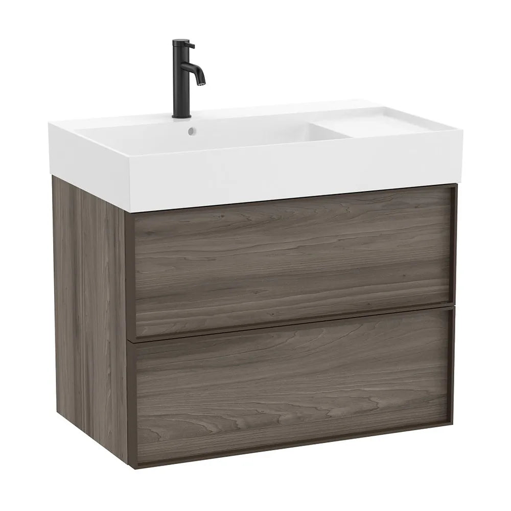 Mueble base suspendido con dos cajones y lavabo cuadrado Fineceramic 80x49x68 cm Roca - Vista 2