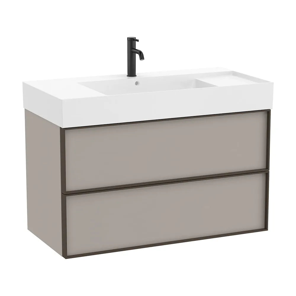 Mueble base suspendido con dos cajones y lavabo cuadrado Fineceramic 100x49x68 cm Roca - Vista 2