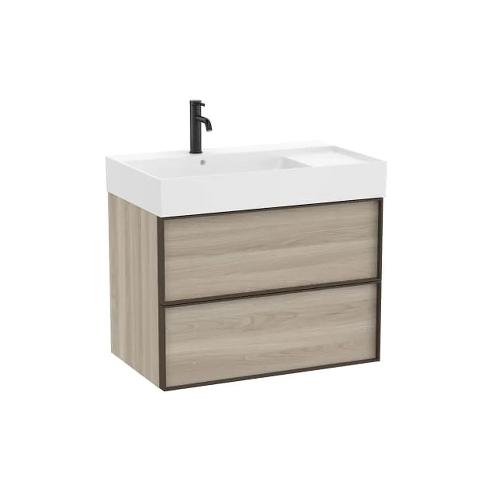 Mueble base suspendido con dos cajones y lavabo cuadrado Fineceramic 80x49x68 cm Roca - Vista 1