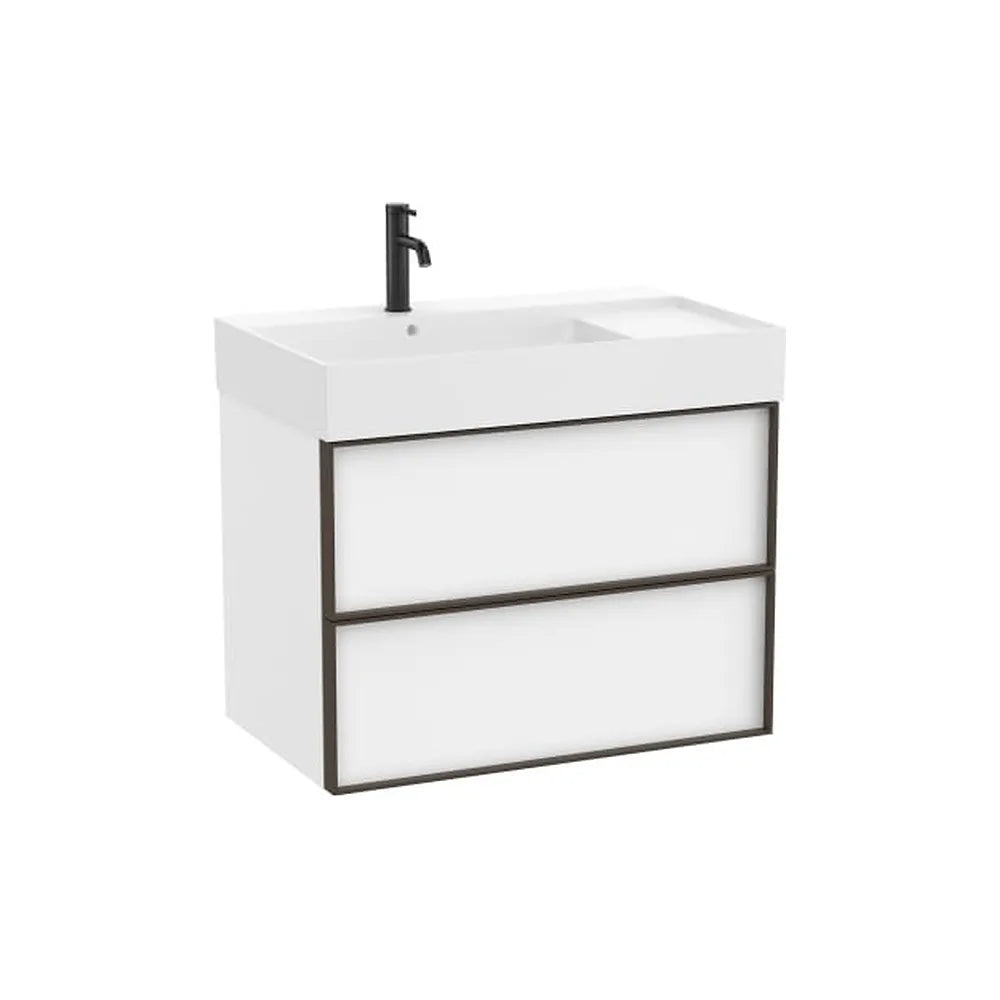 Mueble base suspendido dos cajones lavabo cuadrado Fineceramic blanco mate 80x49x68 cm Roca - Vista 1