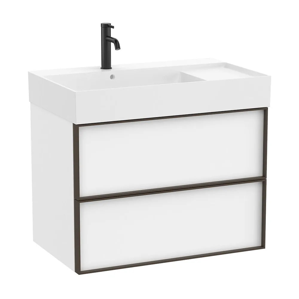 Mueble base suspendido dos cajones lavabo cuadrado Fineceramic blanco mate 80x49x68 cm Roca - Vista 2