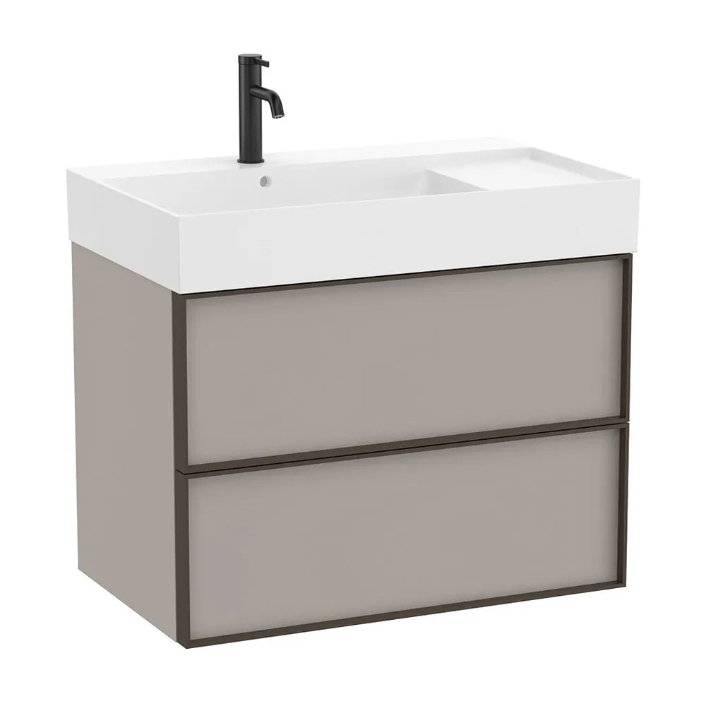 Mueble base suspendido dos cajones lavabo cuadrado Fineceramic gris arena 80x49x68 cm Roca - Vista 2