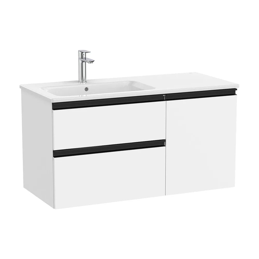 Mueble base asimétrico 100x46x53 cm con lavabo a la izquierda dos cajones y una puerta Roca - Vista 2