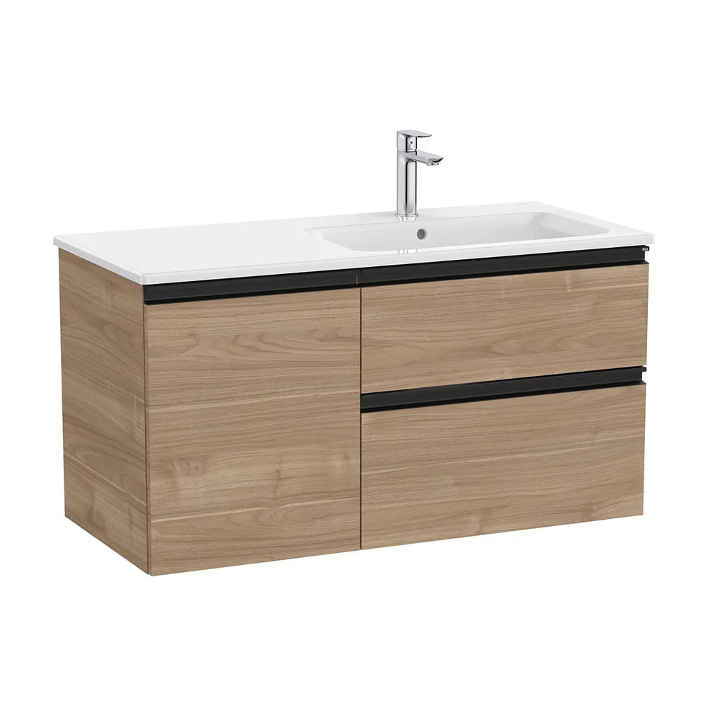 Mueble base asimétrico con dos cajones una puerta lavabo derecha nogal 100x46x53 cm Roca - Vista 2